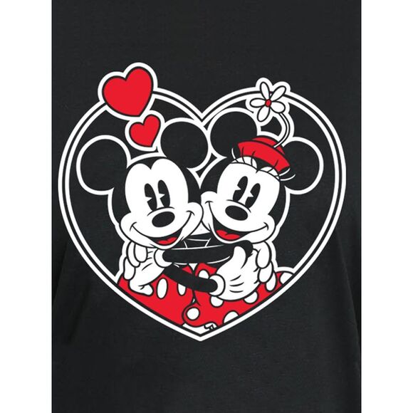 New Disney Womens Plus Size Mickey and Minnie Mouse T-Shirt Heart Hugs Black - Picture 5 of 6